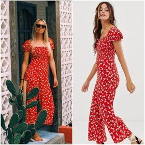 Faithfull The Brand Jumpsuit Della Smocked in Jasmine Floral Red